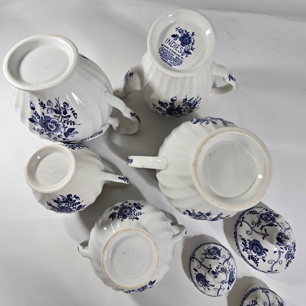 Johnson Bros Indie Blue Tea Coffee Pot Creamer Sugar Pitcher Porcelain Set - Picture 5 of 14